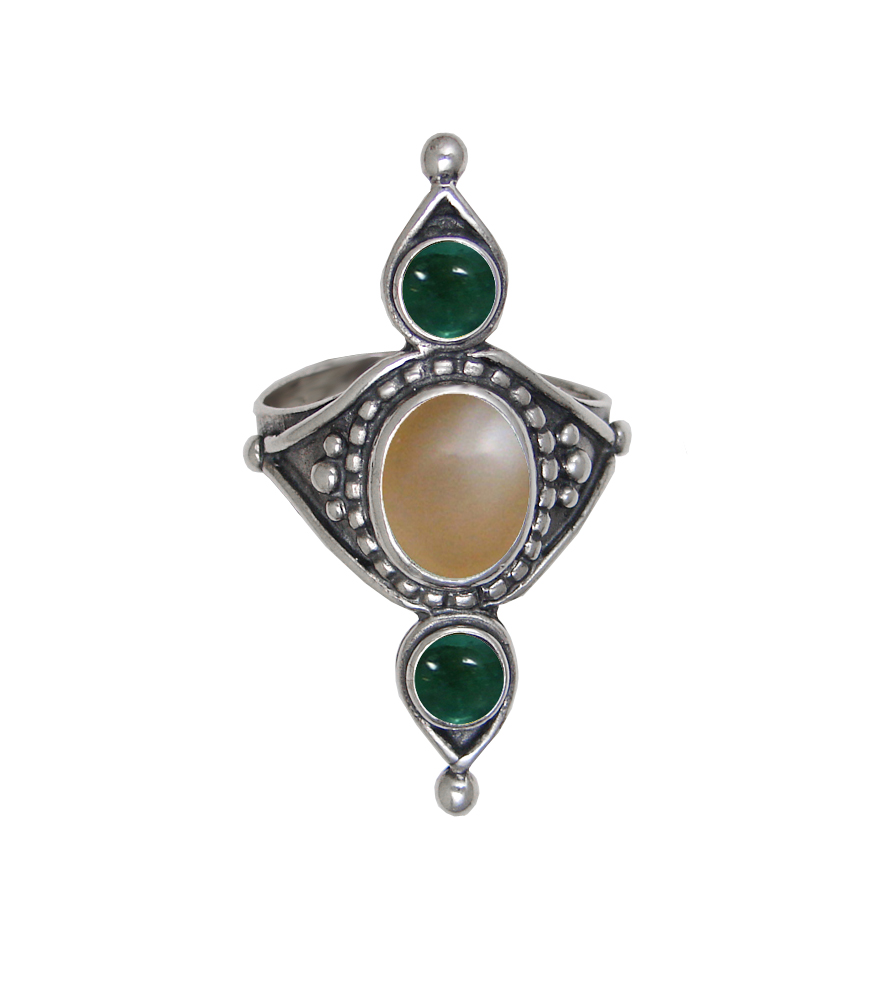 Sterling Silver Royal Ring With Peach Moonstone And Fluorite Size 10 Sterling Silver Royal Ring With Peach Moonstone And Fluorite Size 10